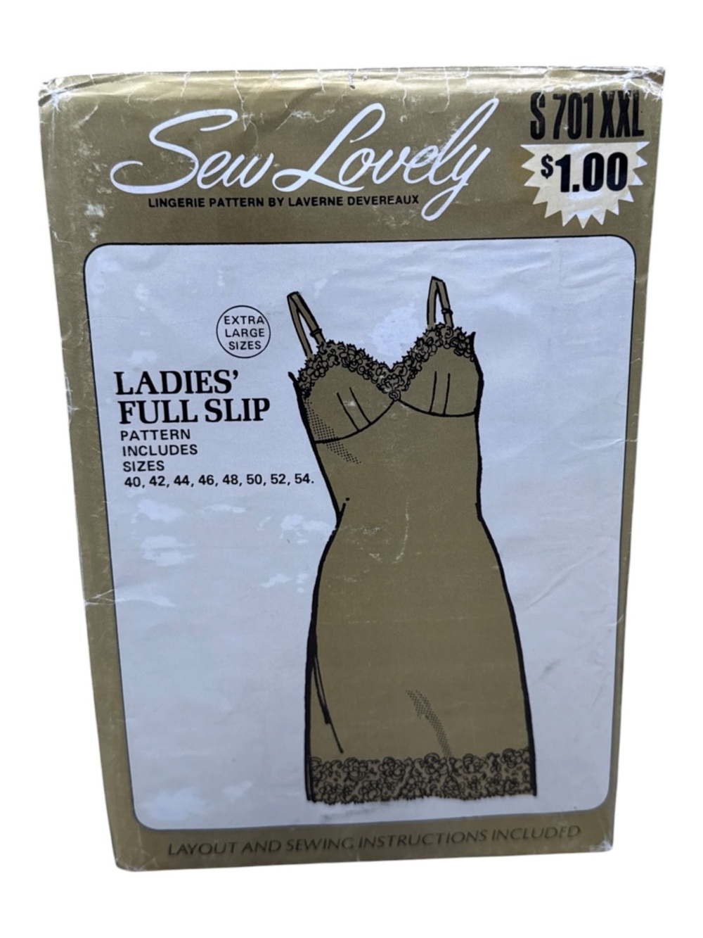 Ladies Full Slip Pattern Sew Lovely S701 Uncut Includes Sizes 40 to 54 1970 VTG